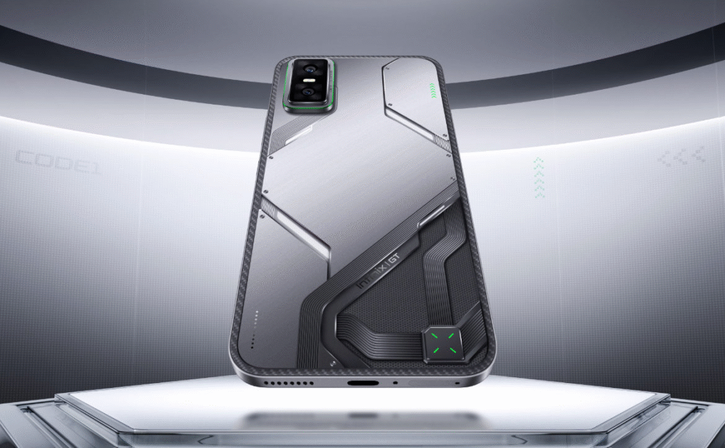 Infinix GT 30 Pro in hand showing large vibrant display and slim profile